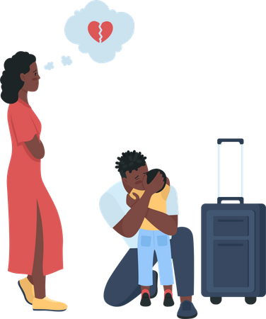 Man leave wife and child  Illustration