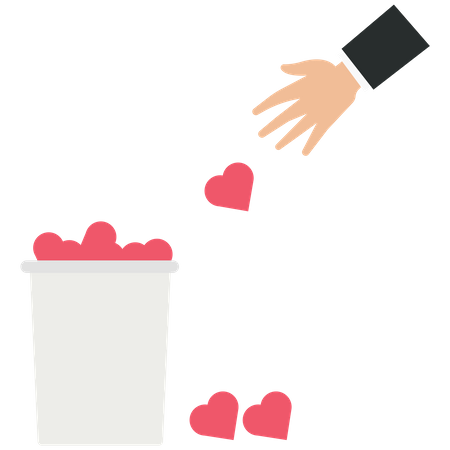 Man leaves a heart into the trash  Illustration