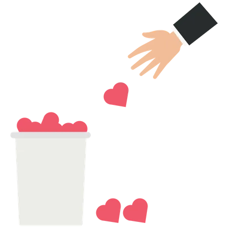 Man leaves a heart into the trash  Illustration