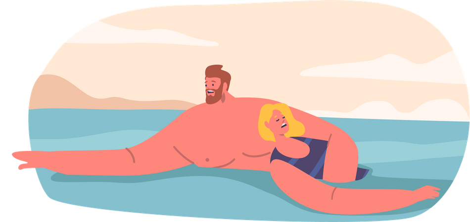 Man Lifeguard Rescues Drowning Woman  Illustration