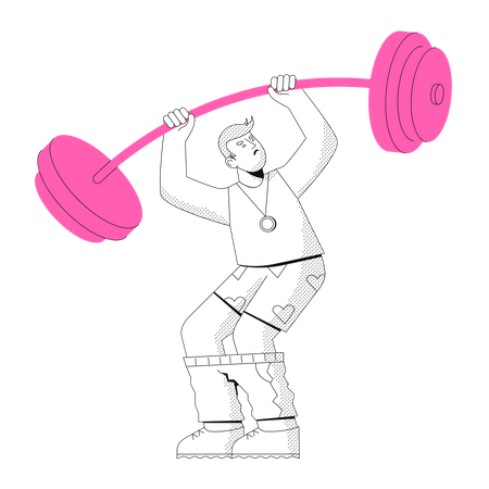 Man lifting a heavy barbell Illustration