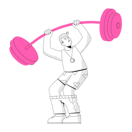 Man lifting a heavy barbell Illustration
