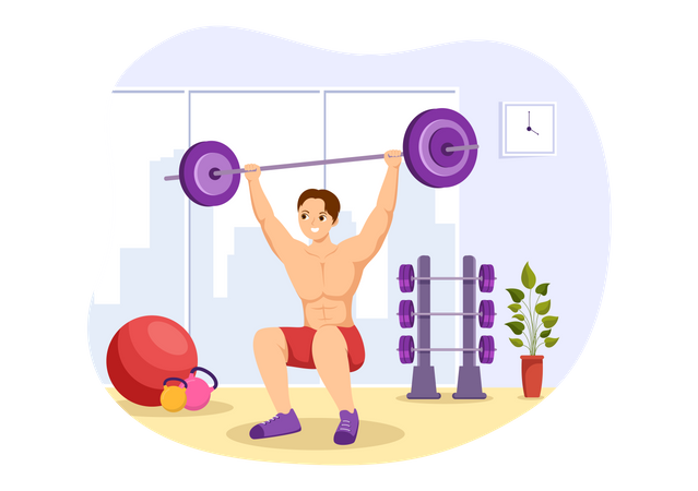 Man Lifting Barbell At Gym Illustration