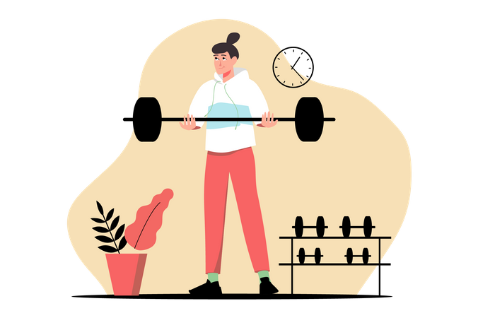 Man lifting barbell at gym  Illustration
