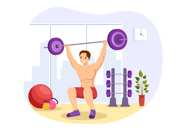 Man Lifting Barbell At Gym  Illustration