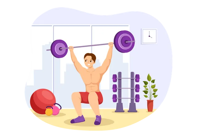 Man Lifting Barbell At Gym  Illustration