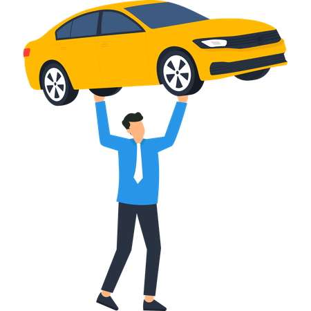 Man Lifting Car  Illustration