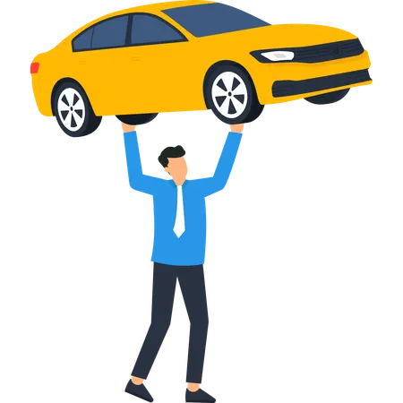 Man Lifting Car  Illustration