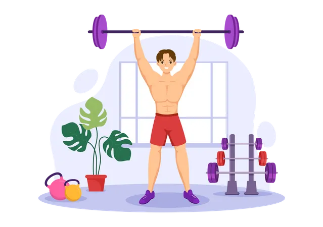 Man Lifting Dumbbell In Gym Illustration