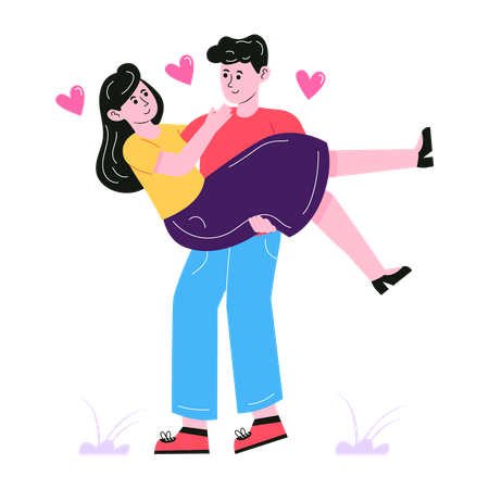 Man lifting girlfriend with hands Illustration