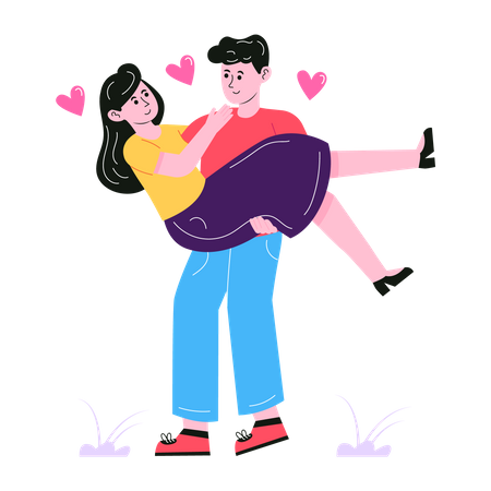 Man lifting girlfriend with hands  Illustration