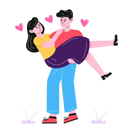 Man lifting girlfriend with hands  Illustration