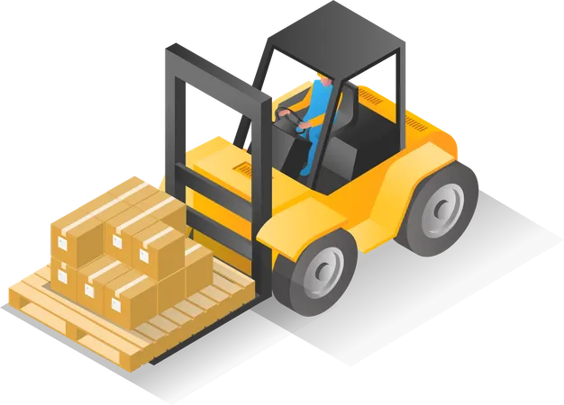 Man lifting goods with forklift  Illustration