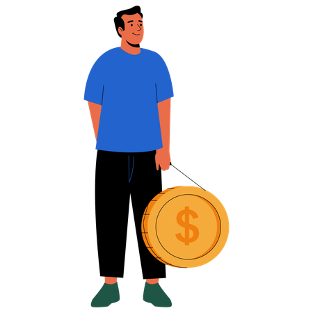 Man Lifting Large Coin  Illustration