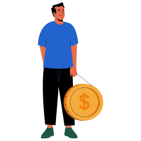 Man Lifting Large Coin  Illustration