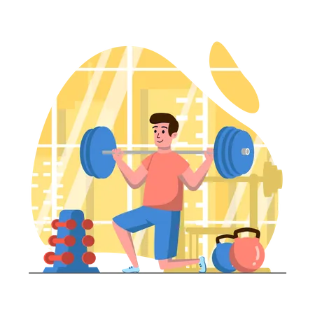 Man lifting weights in gym  Illustration