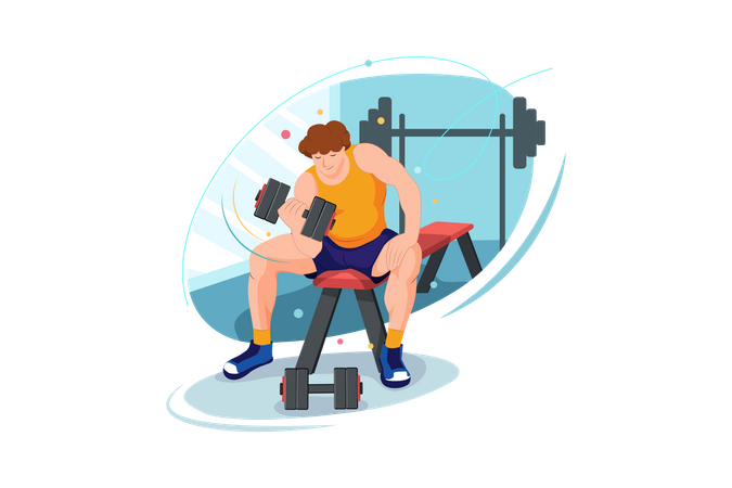 Man lifting weights in the gym  Illustration