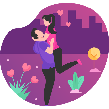 Man lifting woman on Valentine day  Illustration