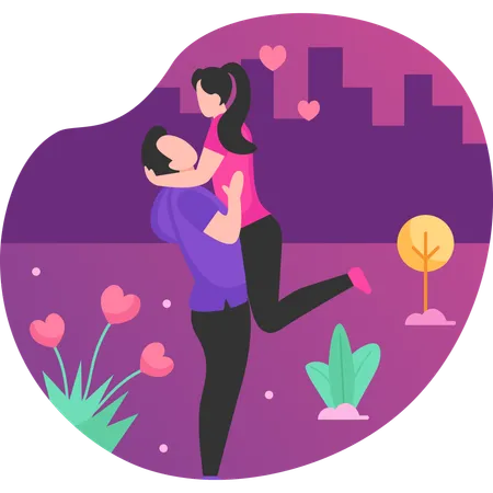 Man lifting woman on Valentine day  Illustration