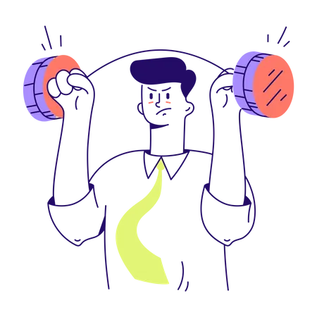 Man lifts barbell out of coins  Illustration