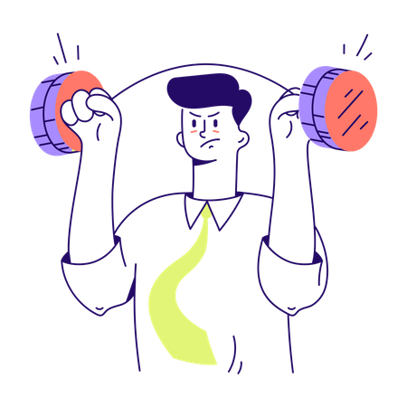 Man lifts barbell out of coins  Illustration