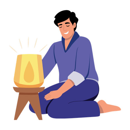 Man lighting salt lamp  Illustration