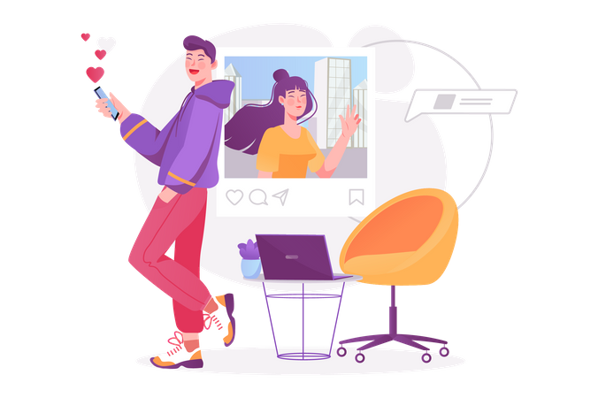 Man like post on social media  Illustration