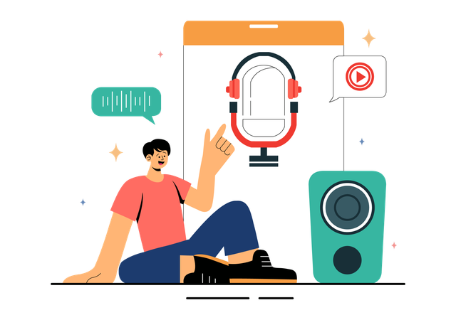 Man listening Dubbing Voice  Illustration