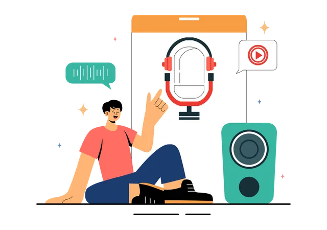 Man listening Dubbing Voice  Illustration