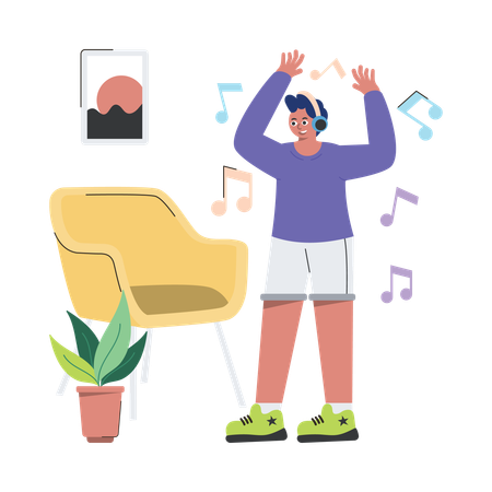 Man Listening Music  Illustration