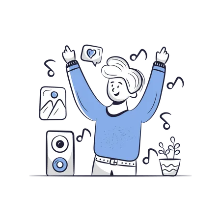 Man Listening Music  Illustration