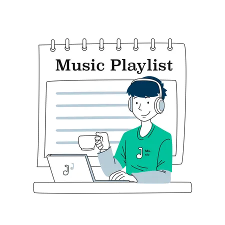 Man listening Music In The Morning  Illustration