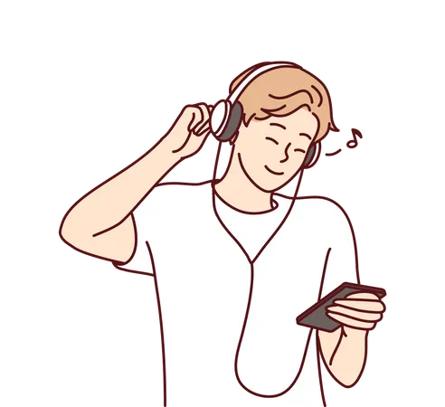 Man listening music on mobile  Illustration