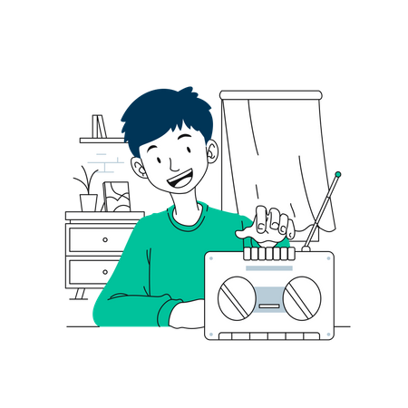 Man listening music on radio  Illustration