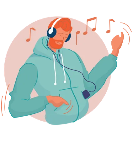 Man listening music using headphone Illustration
