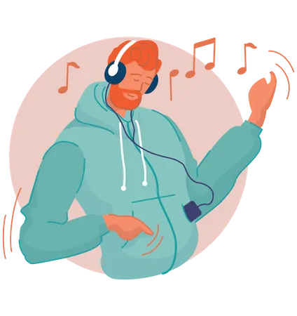 Man listening music using headphone  Illustration