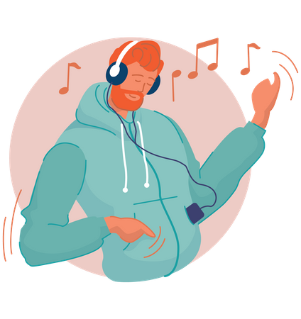 Man listening music using headphone  Illustration