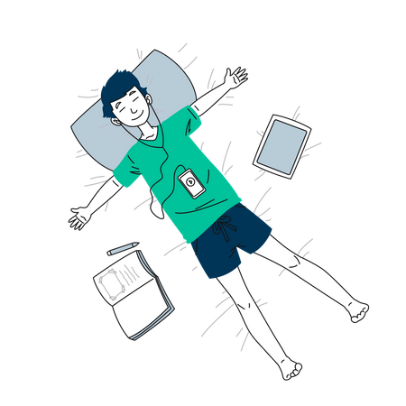 Man listening music while sleeping Illustration