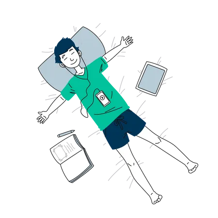 Man listening music while sleeping  Illustration