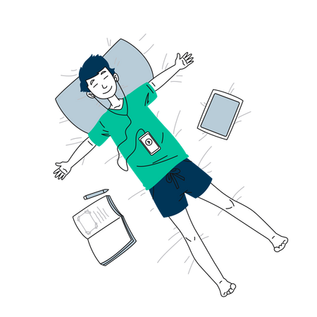 Man listening music while sleeping  Illustration