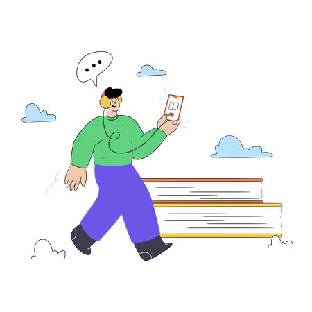 Man Listening Online Audio Book  Illustration