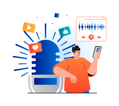 Man listening podcast  Illustration