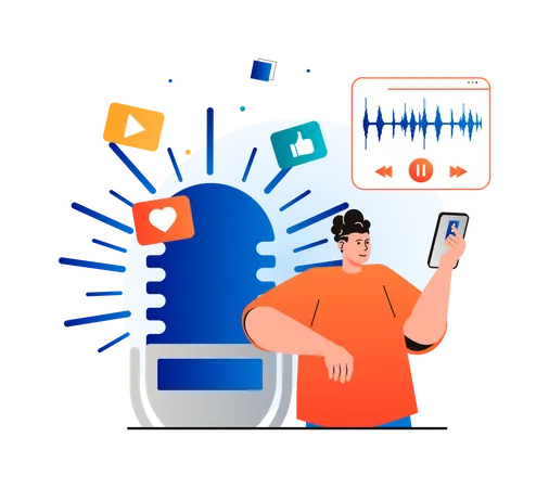 Man listening podcast  Illustration