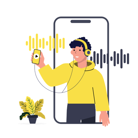 Man listening radio  Illustration