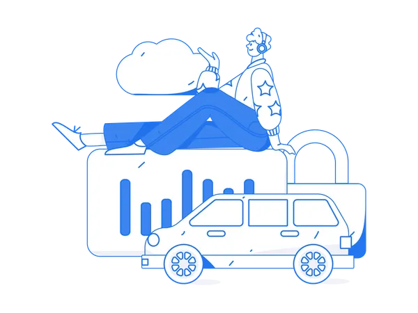 Man listening song using headset while showing business analysis report  Illustration