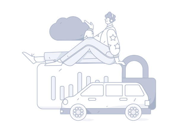 Man listening song using headset while showing business analysis report  Illustration