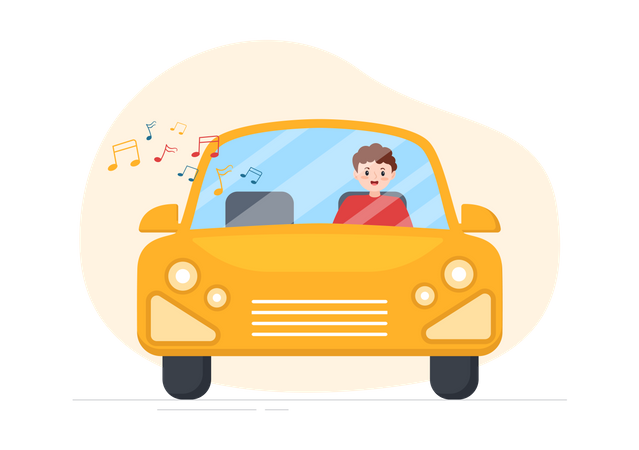 Man listening song while driving Illustration