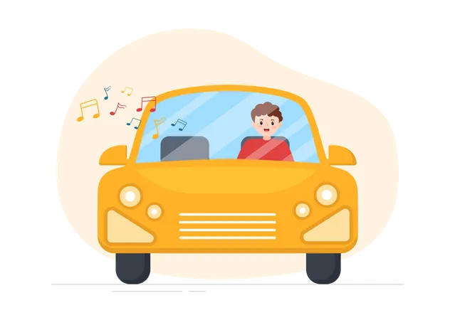 Man listening song while driving  Illustration