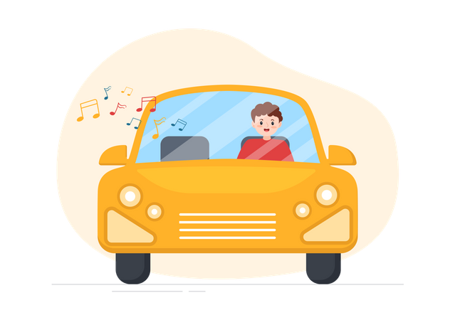 Man listening song while driving  Illustration