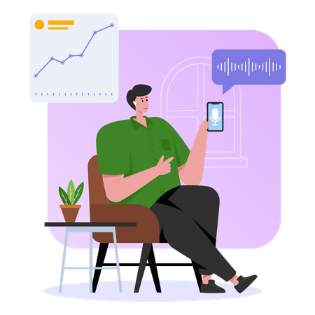 Man listening to business podcast Illustration
